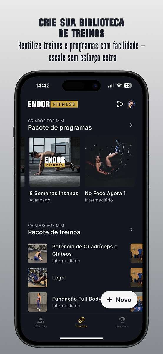 Interface do Endor Fitness para personal trainers - Tela 2